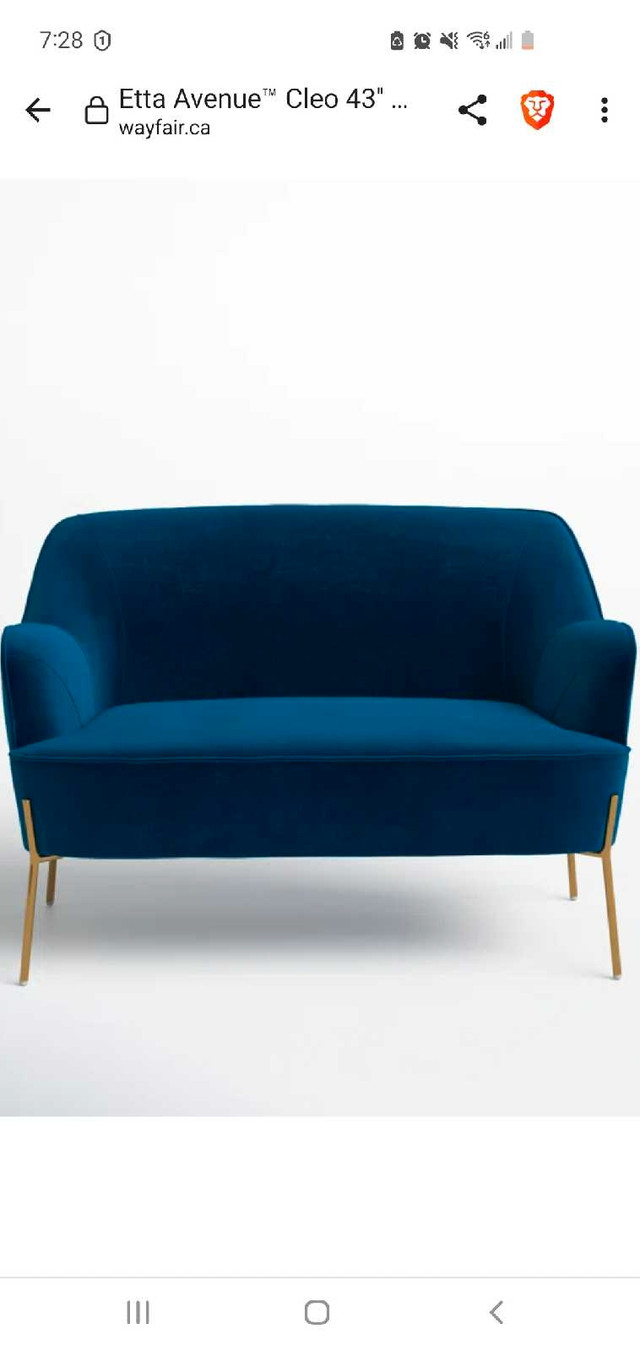 Cleo 43'' Navy Velvet Loveseat Couch in Couches & Futons in City of Toronto - Image 2