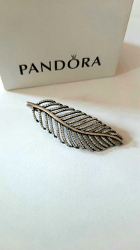 "Pandora"/Sterling Silver/Cubic Zirconia Leaf Pendant, New 