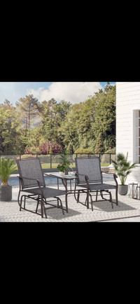 Outdoor Patio Double Glider Chair with Glass Top Center Table