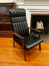 Mid Century Modern Black Leather Armchair 