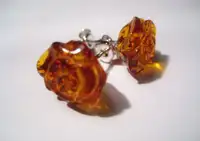 Baltic Amber Sterling Silver Earrings,Rose shape,Gorgeous !