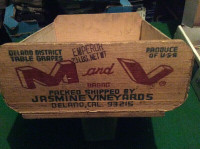 Wood Grape Crate  “M & V” Jasmine Vineyards (USED)