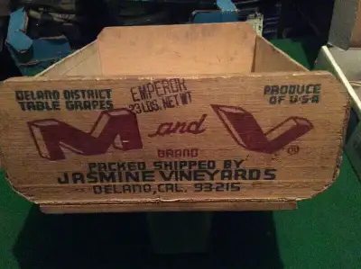 Wood Grape Crate  “M & V” Jasmine Vineyards (USED), View more