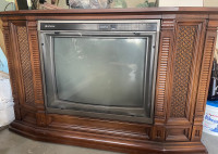Antique Retro Wooden TV Console & Working Hitachi Television