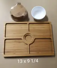 Charcuterie Bamboo Board with Ceramic Bowl and Coasters