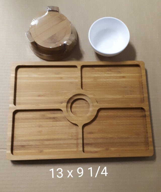 Charcuterie Bamboo Board with Ceramic Bowl and Coasters in Kitchen & Dining Wares in Peterborough