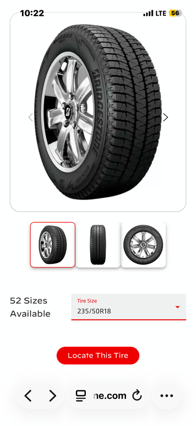 235/50R18 BRIDGESTONE winter tires set of 4 – no rims Bought on Dec 2025, barely used – almost brand...