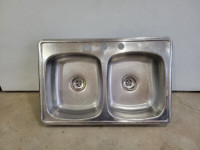 SS Double Sink with Brand New Strainers and Plugs