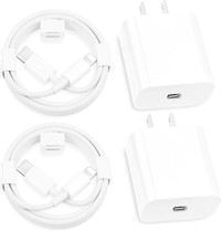 USB C Wall Charger 20W with 6.6FT Lightning Cable - 2 Pack - New