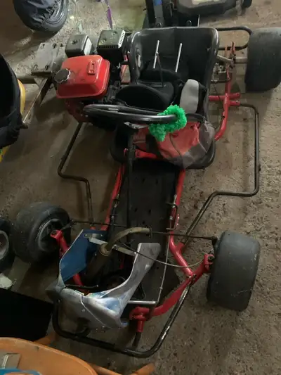 2 Go karts with motor, parts and spare tires. Selling both and all related parts for 450.00 or best...