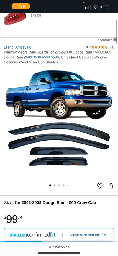 Brand new window visors rain guards for 2002-2008 Dodge Ram 1500, 2500 and 3500 Quad Cab models, sti...