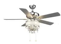 52 Inch Crystal Ceiling Fan Lamp with 5 Reversible Blades