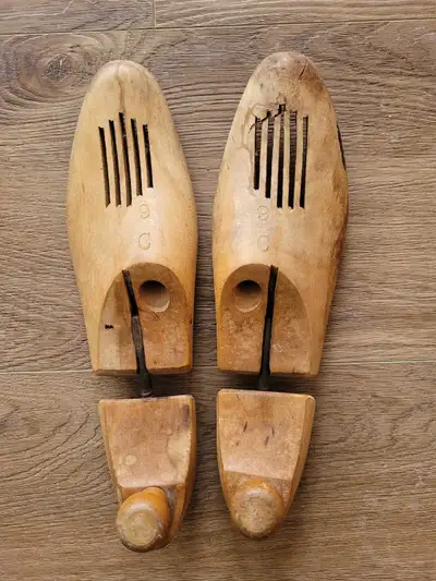 2 Antique shoe tree forms, size 9. Shoe trees have many uses, but they mostly help keep your good sh...
