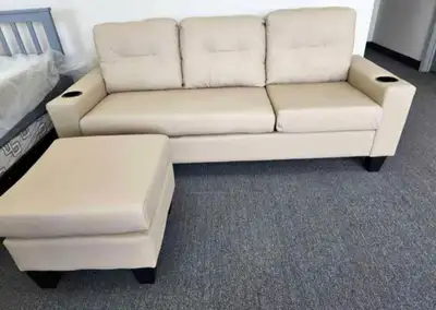 Modern Cream Leather 3 Seater Sectional Couch Sofa, View more