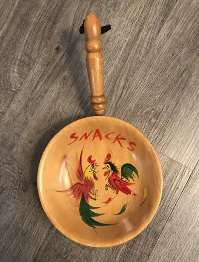 Rooster Wooden Snack Bowl With Handle Vintage Wall Hanging , View more