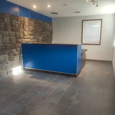 Office (1380 sqft) and shop (2300 sqft) for rent. Office has 2 bathrooms, lobby and 3 living rooms w...
