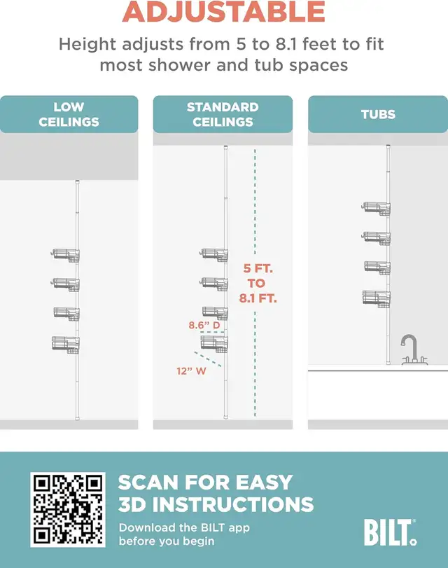 NEW: Rust-resistant shower shelf, 4 adjustable shelves63234629373187124