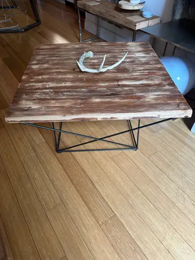 RUSTIC VINTAGE LIVE EDGE RECLAIMED WOOD STEEL COFFEE TABLE, View more
