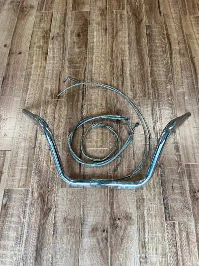 Harley softail handlebars and braided clutch / throttle/idle/brake From a 2005 Fatboy. these are not...