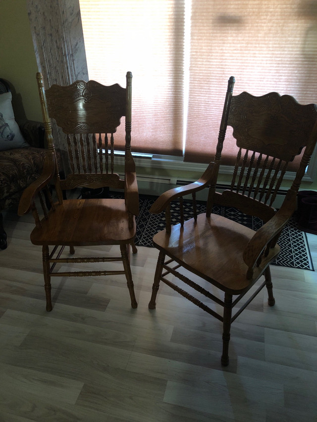 2 solid wood arm dining room chairs  in Dining Tables & Sets in St. Albert