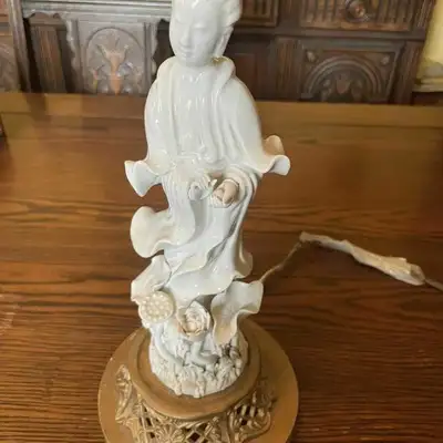 Antique Guan Yin Porcelain Table Lamp, View more
