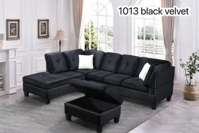 Black Velvet Sectional Sofa! FREE DELIVERY , View more