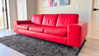 Modern Italsofa (Natuzzi) Leather Sofa - Magenta/Red, View more