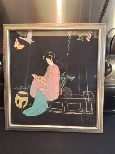 Framed Vintage Chinese Silk Embroidery, View more