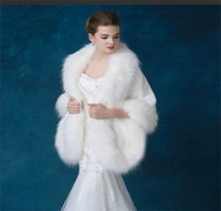 Off-white/Ivory Velour & Fun Fur  Bridal Wrap Cape Stole - New