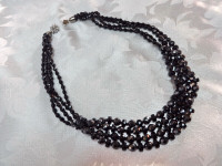 Vintage Necklaces  Black Crystal Beaded  - Dark Translucent Blue