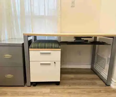 Computer / Office Desk with set of drawers and filing cabinet, View more
