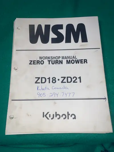 Kubota ZD18, ZD21 Zero Turn Mower Workshop Manual, View more