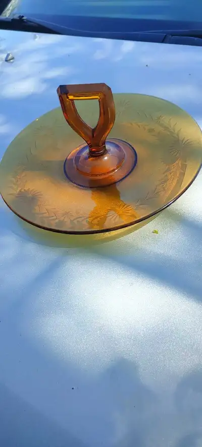 Amber Glass Serving Plate with Handle, View more