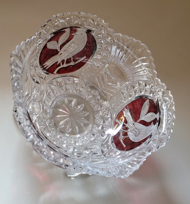 Vintage Hofbauer Byrdes Ruby Red Crystal Footed Candy Dish in Arts & Collectibles in Oshawa / Durham Region - Image 4
