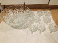 Vintage glass punch bowls and cups