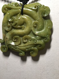 Chinese Hand-Carved Vintage Translucent Jadeite Jade Dragon Pend