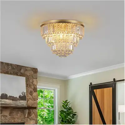 Brand New Gold Crystal Flush Mount Chandelier  Modern Luxury, View more