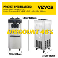 VEVOR 20-28L/H Ice Cream Maker Commercial Sorbet Coolers Mobile