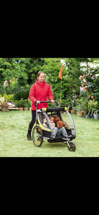 2-in-1 Bike Trailer for Kids 2 Seater, Baby Stroller with Brake