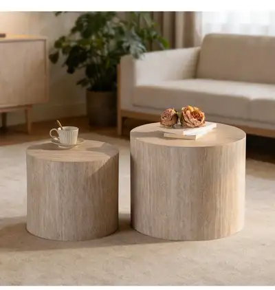 BSet of 2,  eigeNestingRound Coffee Table Accent End Tabl , View more