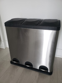 3-Compartment Stainless Steel Trash and Recycling Bin