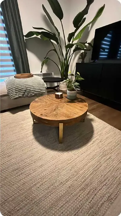 Round Wood and Metal Coffee Table, View more