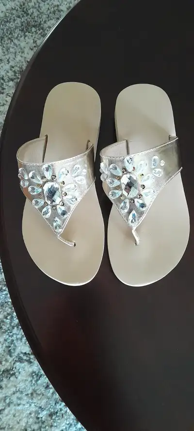 Brand New Teardrop Embellished Flip Flops - Size Medium (7-8), View more