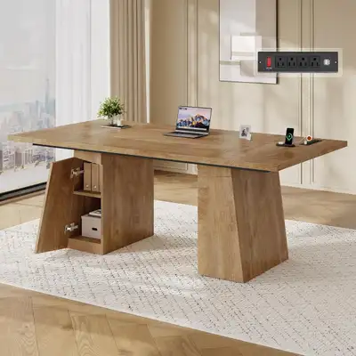Modern Executive Desk with Built-in Power Station New, View more