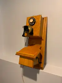 Old Fashioned WALL MOUNT TELEPHONE..Solid Oak, fully operational