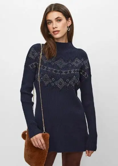 NEW Melanie Lyne Fair Isle Knit Sweater with Rhinestone Detail i