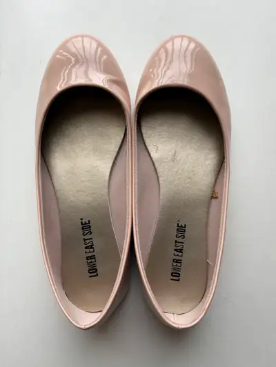 Lower East Side Nude Patent Leather Ballerina Flats - Size 7W, View more