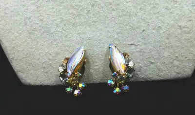 SHERMAN SIGNED, PATENT #, PINK LEAF AURORA BOREALIS CLIP EARRINGS... TRULY one of the most unique be...