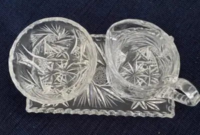 This vintage Pinwheel crystal, cream & sugar set with tray was a wedding gift in 1968. The rectangle...