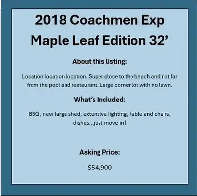 2018 Coachmen 32’ for sale - check out cedarcove.ca for more information. More pics will be added. E...